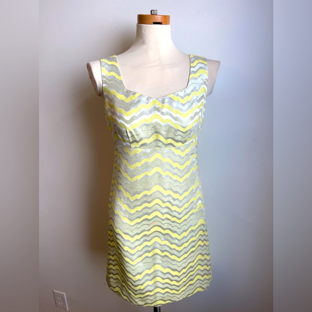 Lilly Pulitzer Adrianna Dress Yellow Silver Empire Waist Sleeveless Party 4